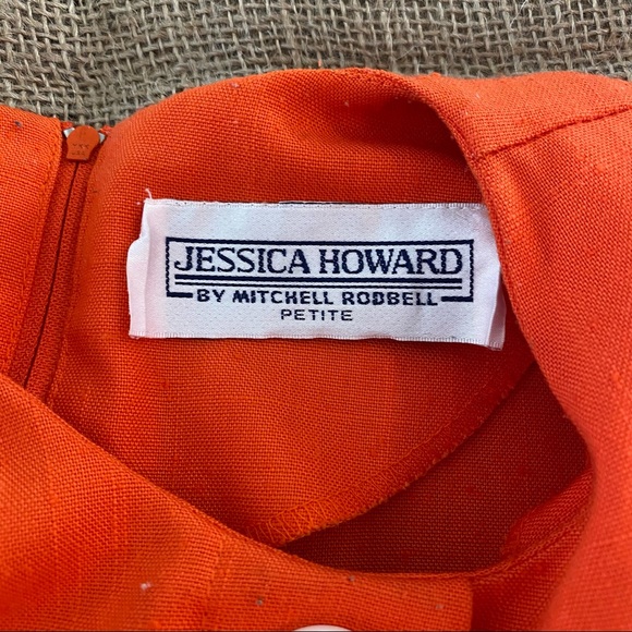 Bright Orange True Vintage 80s Jessica Howard Office Dress with a Linen Feel - Picture 12 of 13